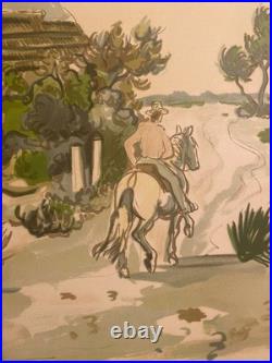 Lithographie signée Yves Brayer, Cabane gardiane, de 1973, numérotée