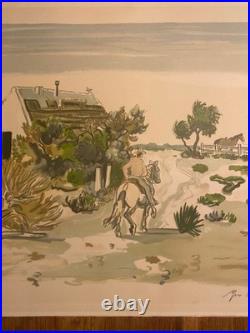 Lithographie signée Yves Brayer, Cabane gardiane, de 1973, numérotée