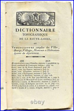 Livre rare DE RIBIER Dictionnaire Topographique Haute-Loire PUY 1820