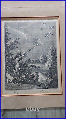 Lot 6 Gravures Chasse Ridinger Chasse Faucon Fauconnier Hunter Hunting