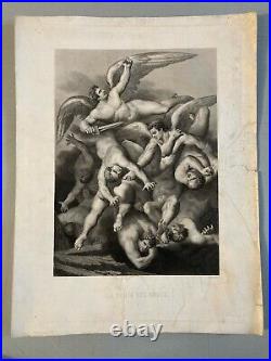 Lot De 9 Gravures Gravure Lithographie XIXE Satan Diable Religion Bible Ancien