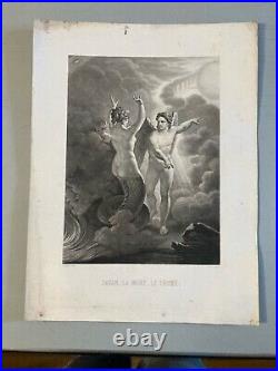 Lot De 9 Gravures Gravure Lithographie XIXE Satan Diable Religion Bible Ancien