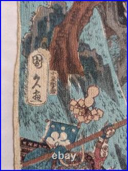 Lot Estampes Japonaise Ancienne sur Crêpe Samouraïs Utagawa Kunihisa II 1850