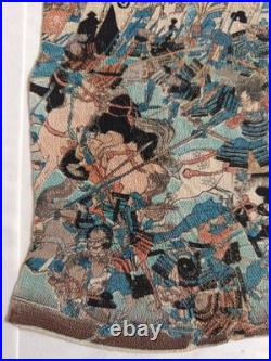 Lot Estampes Japonaise Ancienne sur Crêpe Samouraïs Utagawa Kunihisa II 1850