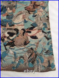 Lot Estampes Japonaise Ancienne sur Crêpe Samouraïs Utagawa Kunihisa II 1850