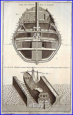Lot de 8 Gravures Etching Kupferstich Marine Bateaux Encyclopédie Diderot Folio