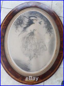 Louis Icart-Aquatinte-eau forte-Femme-l'oiseau favori-Paris-1920-art déco-cadre