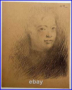 MARC MOUCLIER Etude Tete Femme LITHOGRAPHIE 1895