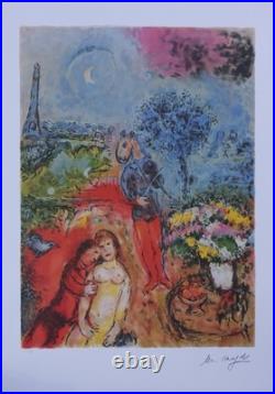 Marc CHAGALL Amoureux sur les toits de Paris, LITHOGRAPHIE numérotée, 500ex