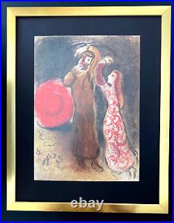 Marc Chagall + 1975 Beau Imprimé De The Bible + Encadrée