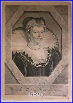 Marie de Médicis Rare Gravure du 17ème siècle D'après Pourbus Exc. Jean Morin