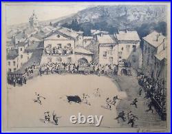 Maurice Élie SARTHOU 1911-99 RARE Lithographie 1934 Corrida Faena village Basque