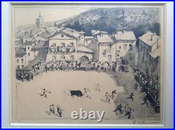 Maurice Élie SARTHOU 1911-99 RARE Lithographie 1934 Corrida Faena village Basque