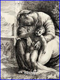 Mere Endormie Enfant EAU FORTE Gravure DOMINIQUE VIVANT DENON XVIII°
