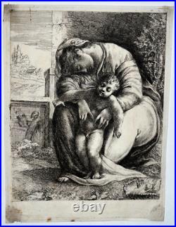 Mere Endormie Enfant EAU FORTE Gravure DOMINIQUE VIVANT DENON XVIII°