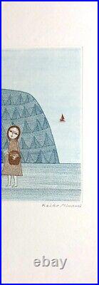 Minami Keiko Petite fille et la colline Gravure Originale, EA, signée, 1980