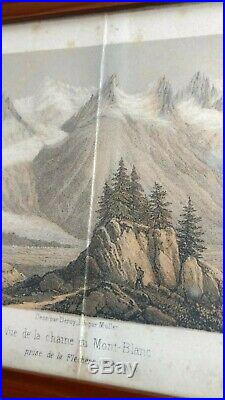 Mont Blanc Lithographie la flechere Chamonix dessin Deroy, lith. Par Müller. 1850