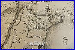 Morbihan (56) Carte du Port Louis, autrefois Blavet Bretagne Eau-forte Etching