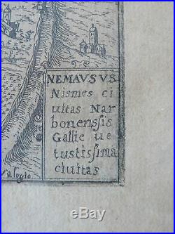 NIMES TRÈS ANCIENNE GRAVURE DE NEMAUSUS GARD XVIè /XVIIè 17 x 12,5 cm