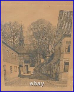 Otto Holm / Rue Ensoleillée / Originale Lithographie Datée 1928 Otto Holm / Rue Ensoleillée / Originale Lithographie Datée 1928