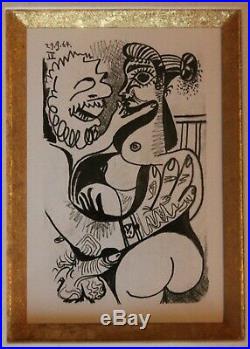 PABLO PICASSO (d'Après) superbe lithographie Couple sexe Erotique 1970, Curiosa