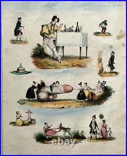 PHALLUS Passe Temps LITHOGRAPHIE Erotique CURIOSA Gastronomie EROTICA 1850