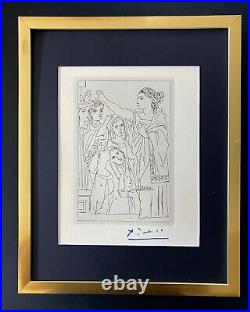 Pablo Picasso + 1962 Signée Superbe Gravure Mat 11 X 14 + Liste