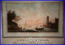 Paire De Gravures-aquarellees-vue Du Lac De Geneve-suisse-briceau-epoque XVIII E