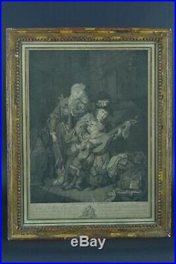 Paire de Gravure 18ème Louis XVI cadre bois doré Duflos Guitare Schenau Saxe X 2