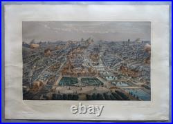 Paris incendié lithographie originale colorisée de Ch. Rivière imp Lemercier XIX