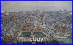 Paris incendié lithographie originale colorisée de Ch. Rivière imp Lemercier XIX