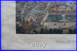 Paris incendié lithographie originale colorisée de Ch. Rivière imp Lemercier XIX