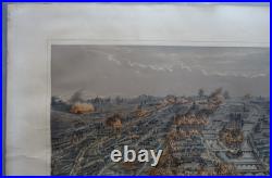 Paris incendié lithographie originale colorisée de Ch. Rivière imp Lemercier XIX