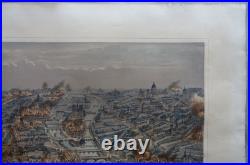 Paris incendié lithographie originale colorisée de Ch. Rivière imp Lemercier XIX