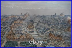 Paris incendié lithographie originale colorisée de Ch. Rivière imp Lemercier XIX