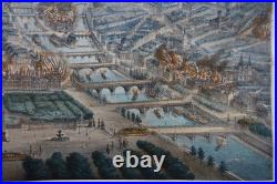 Paris incendié lithographie originale colorisée de Ch. Rivière imp Lemercier XIX