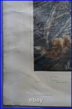 Paris incendié lithographie originale colorisée de Ch. Rivière imp Lemercier XIX