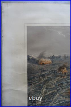 Paris incendié lithographie originale colorisée de Ch. Rivière imp Lemercier XIX