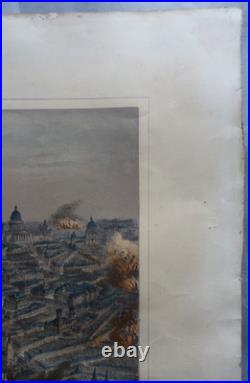 Paris incendié lithographie originale colorisée de Ch. Rivière imp Lemercier XIX