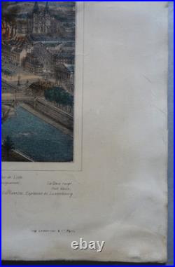 Paris incendié lithographie originale colorisée de Ch. Rivière imp Lemercier XIX