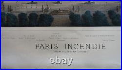 Paris incendié lithographie originale colorisée de Ch. Rivière imp Lemercier XIX