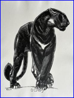 Paul JOUVE Gravure Animalière Lithographie ART DECO Panthère Noire Black panther