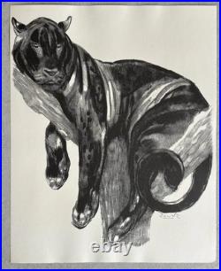 Paul JOUVE Gravure Animalière Lithographie ART DECO Panthère Noire Black panther