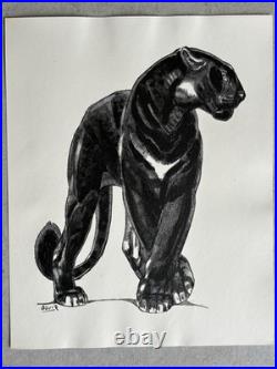 Paul JOUVE Gravure Animalière Lithographie ART DECO Panthère Noire Black panther