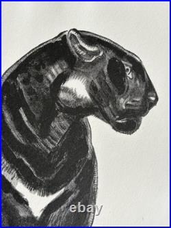 Paul JOUVE Gravure Animalière Lithographie ART DECO Panthère Noire Black panther