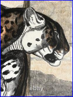 Paul JOUVE Gravure Animalière Lithographie ART DECO Panthère Tigre Tiger panther