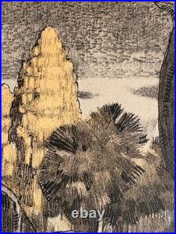 Paul JOUVE Gravure Lithographie Art Deco Éléphant Cornac Au Temple Angkor Vat