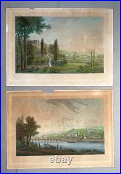 Paysage animés, Paire de gravures en couleur par Benedikt Piringer, XIXe Paysage animés, Paire de gravures en couleur par Benedikt Piringer, XIXe