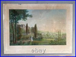 Paysage animés, Paire de gravures en couleur par Benedikt Piringer, XIXe Paysage animés, Paire de gravures en couleur par Benedikt Piringer, XIXe