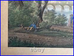 Paysage animés, Paire de gravures en couleur par Benedikt Piringer, XIXe Paysage animés, Paire de gravures en couleur par Benedikt Piringer, XIXe
